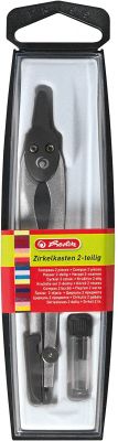 Herlitz 8710006 Zirkelkasten, 2-teilig, Zirkel mit Ersatzminenbox, in Hängepackung, schwarz