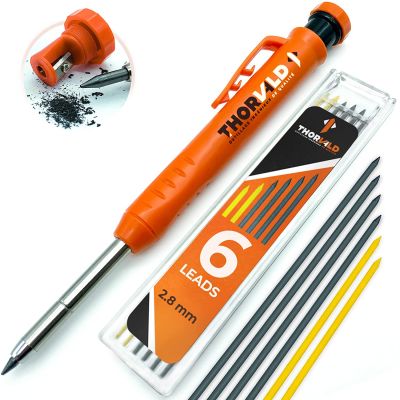 ROBUSTER Bleistift Baustelle Tieflochmarker [INKLUSIVE 7 Vielseitige Minen + Anspitzer] Ölhaltiger Druckbleistift, DIY-Werkzeuge, Markieren auf Holz, Metall, Betonfliesen -Zimmermannsbleistift 