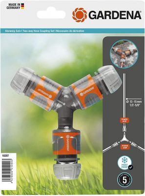 GARDENA Abzweig-Satz für 13 mm (1/2")- und 15 mm (5/8")-Wasserschläuche: Wasserdichter Abzweig-Verbinder für eine einfache Wasserteilung (18287-20)
