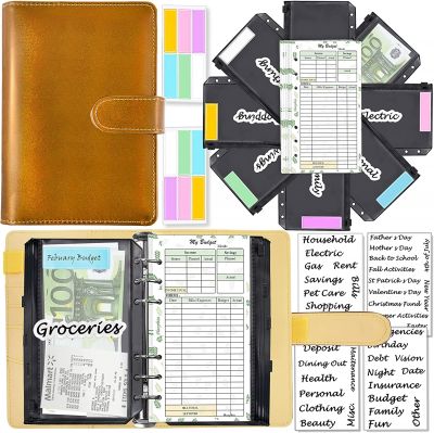 A6-Geld-Organizer, 6-Ringe-Budgetplaner-Kit mit Geldumschlägen, Budget-Nachfüllpackungen, Aufbewahrungsmethode für Umschläge, passendem Aufkleber und Etikett, 7,4" x 5,71"(Harphia, 146-Champagne)