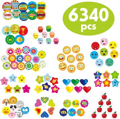 6340 Sticker für Lehrer zur Belohnung und Motivation von Kindern (Mega-Pack mit 14 Motiven) (englische Version, alle im Format 1,3 cm bis 1,9 cm Durchmesser) 