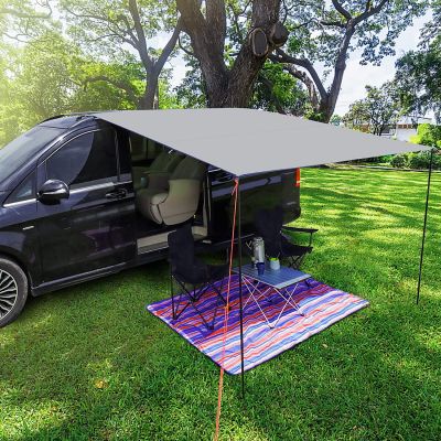 PHATRIP Vorzelt Wohnwagen Sonnensegel Auto Markise Wasserdicht Outdoor Tarp mit UV-Schutz für Camping, Wohnmobil Campingbus 250 x 250 cm Grau